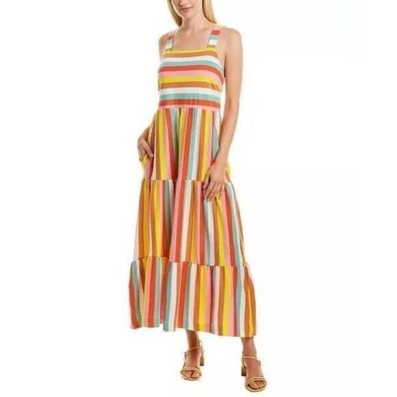 J.Crew Rainbow Stripe Maxi Dress Sz.L - Picture 3 of 15